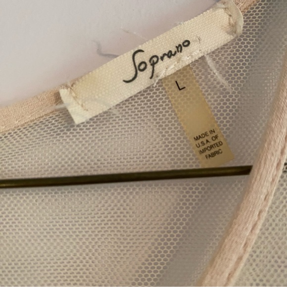 Soprano Tan Mesh Top Mini Dress with Long Bell Sleeves - Picture 5 of 12